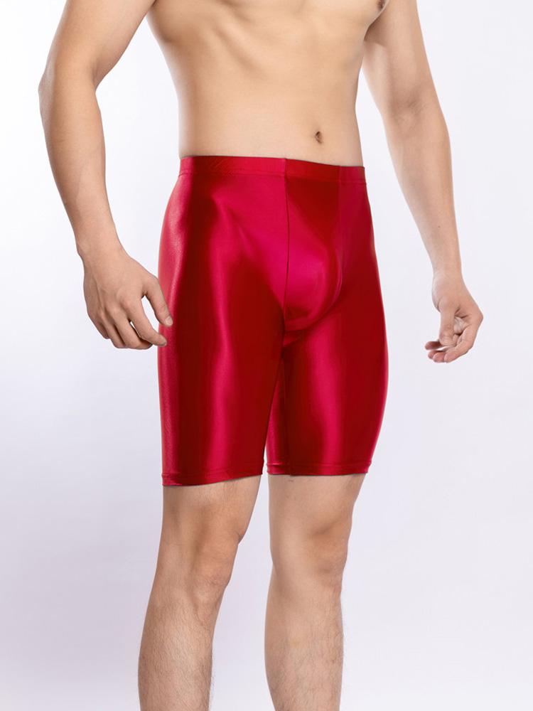 Sexy pánské saténové hladké boxerky Gym legíny Cukrová barva Spodní prádlo Šortky Kalhotky Vysoká elasticita Fitness kalhoty Tvarovací prádlo