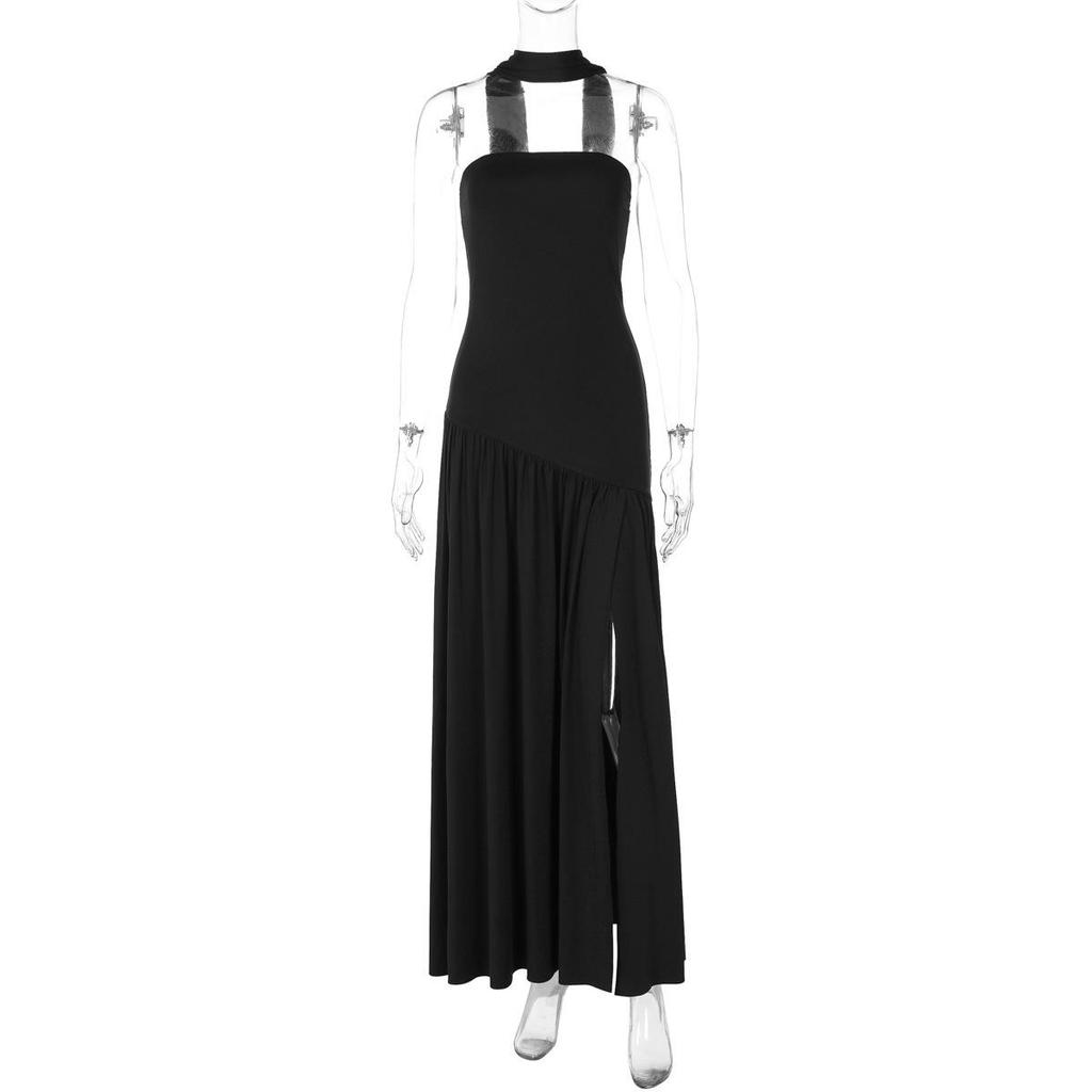 Spring/Summer 2026 European & American Women's Strapless Backless Solid Color Slit Long Dress