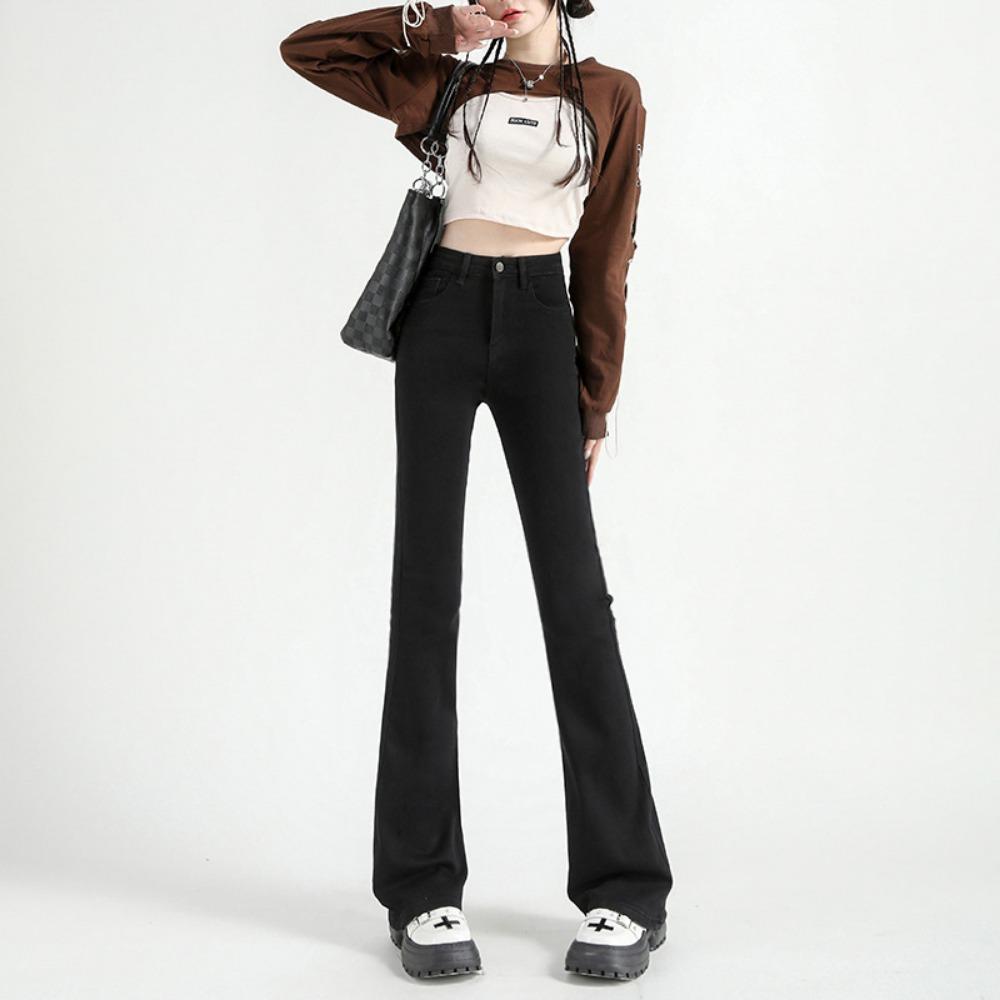 Korean version of micro-pull jeans women's spring new elastic high-waisted thin small flared pants micro-pull pants