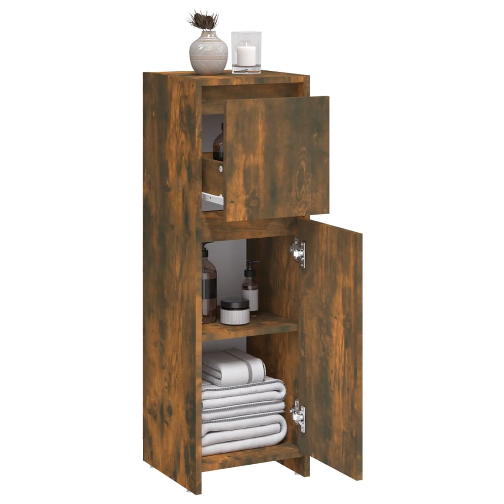 Bathroom Cabinet Smoked Oak Finish 30 X 30 X 95 Cm Engineered Wood
