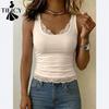 Damenmode Casual Sommer Frühling Einfarbig Druck Ärmellos Quadrat Kragen Blusen & Hemden