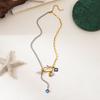 Stylish Splicing Pendant Clavicle Chain Jewelry Titanium Steel Necklace with Moon Star Pearls for Everyday Wear