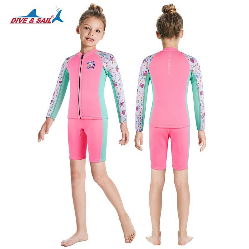 Kids 2.5mm Neoprene Wetsuit Set Long Sleeve Separate Snorkeling Swimming Surfing Diving Training Warmth