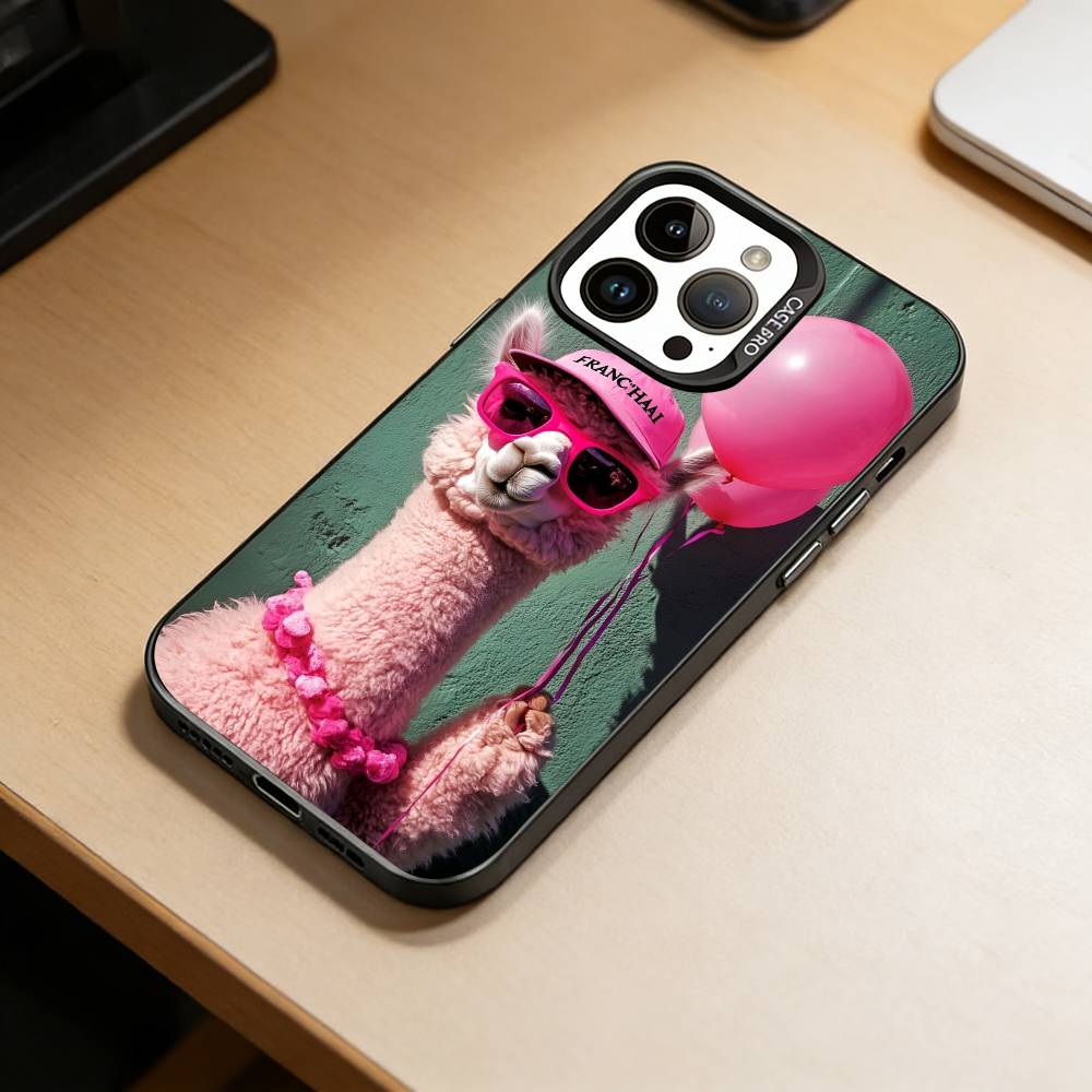 

D-Cute Alpaca Phone Case For iPhone 17,16,15,14,13,12,11 Plus,Pro Max,XS,Colored Silver Plated Inside Cover iPhone15pro
