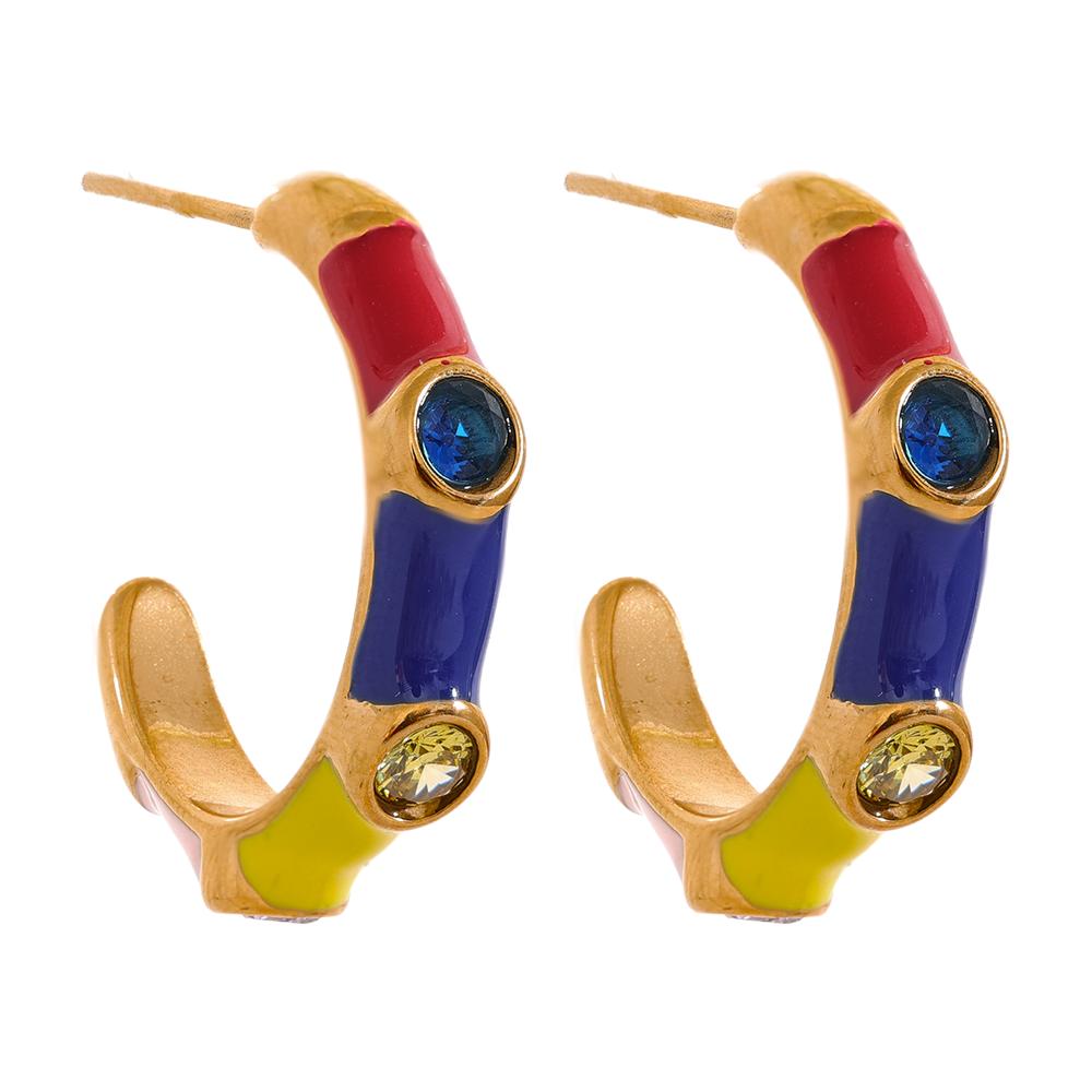 

Yhpup Colorful White Enamel C Shape Hoop Earrings Inlaid Cubic Zirconia Fashion Jewelry Women Charm Bijoux High Quality Gift