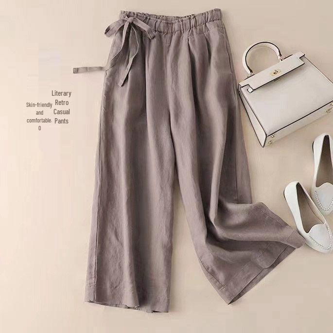 

Женские укороченные льняные хлопковые брюки с широкими штанинами - Высокая посадка, Свободный крой для весны/лета 2024. XXXL 150-175 lbs хаки