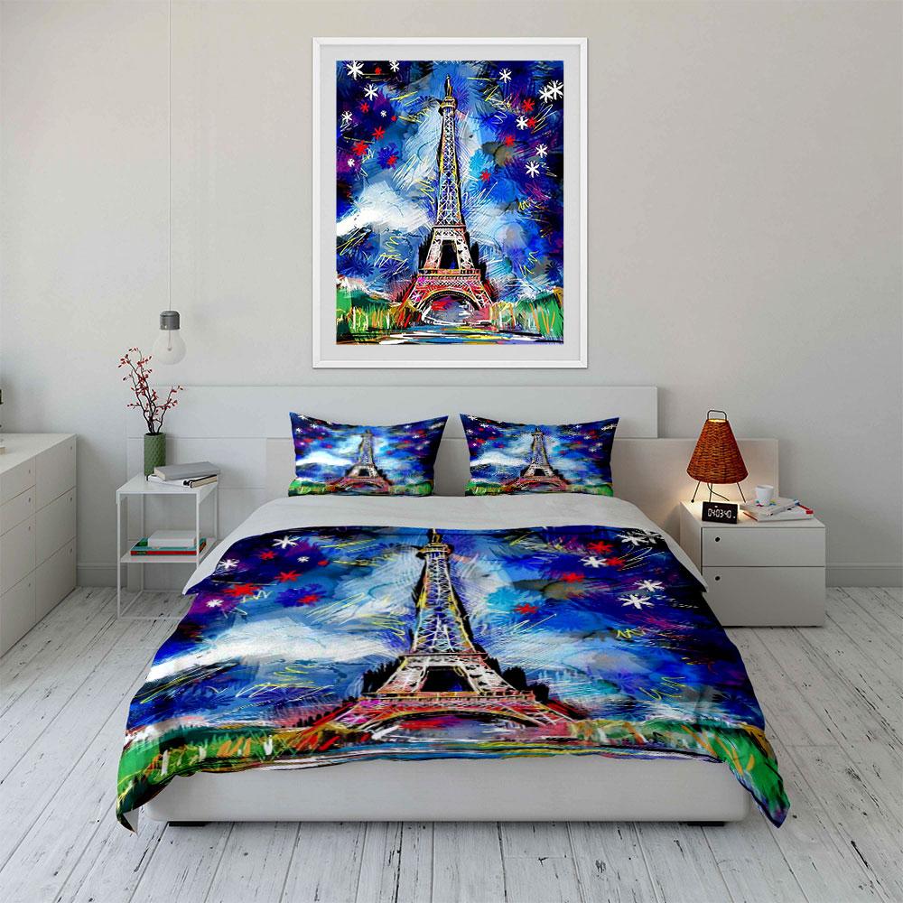 Eiffel Tower with fireworks. Bedding sets Duvet cover sets Duvet covers Pillowcases(1 * Duvet Cover 2 * Pillowcases without duvet insert)