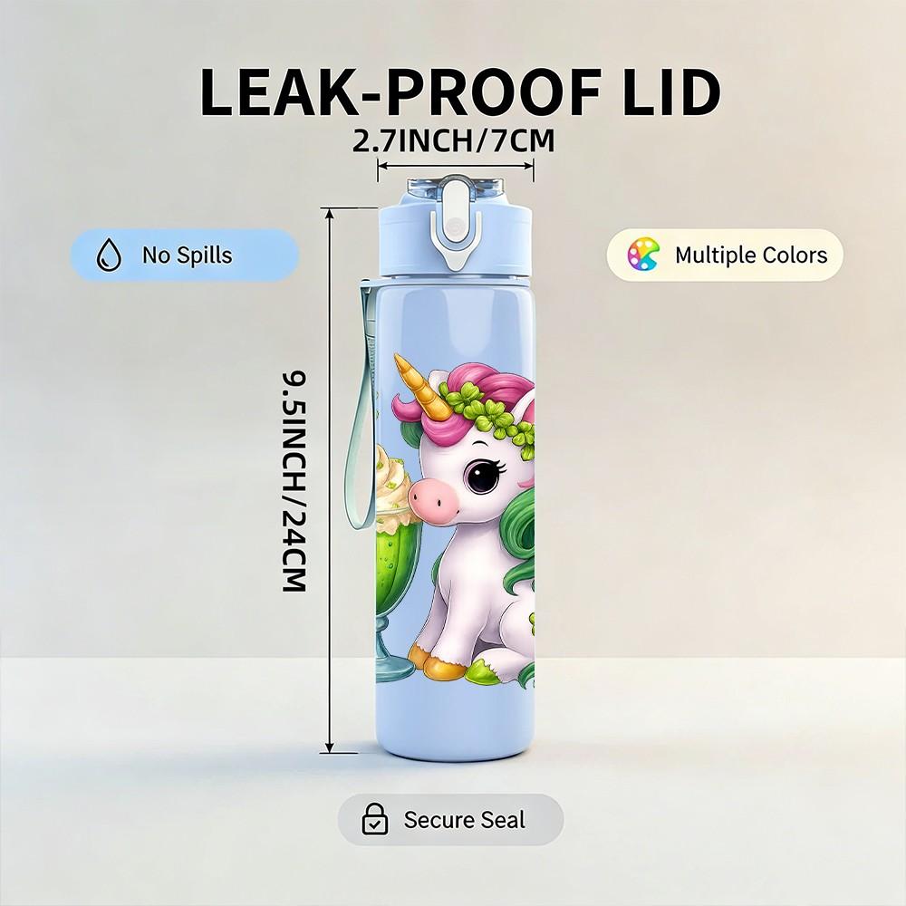 1PC Mint Unicorn Milkshake Art 750ml Color Plastic Sports Water Bottle Leakproof Flip Straw Lid Suitable for Sports Office Home Use