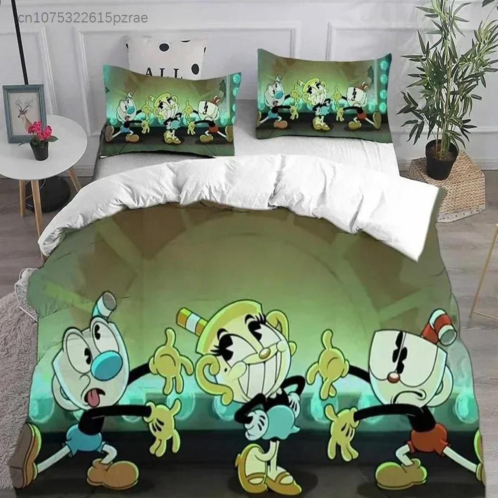 Tessuti per la Casa 3D Cartone Animato Cuphead Set Biancheria da Letto Stampato Con Federa Copripiumino Morbido Queen King Size Biancheria da Letto Casa