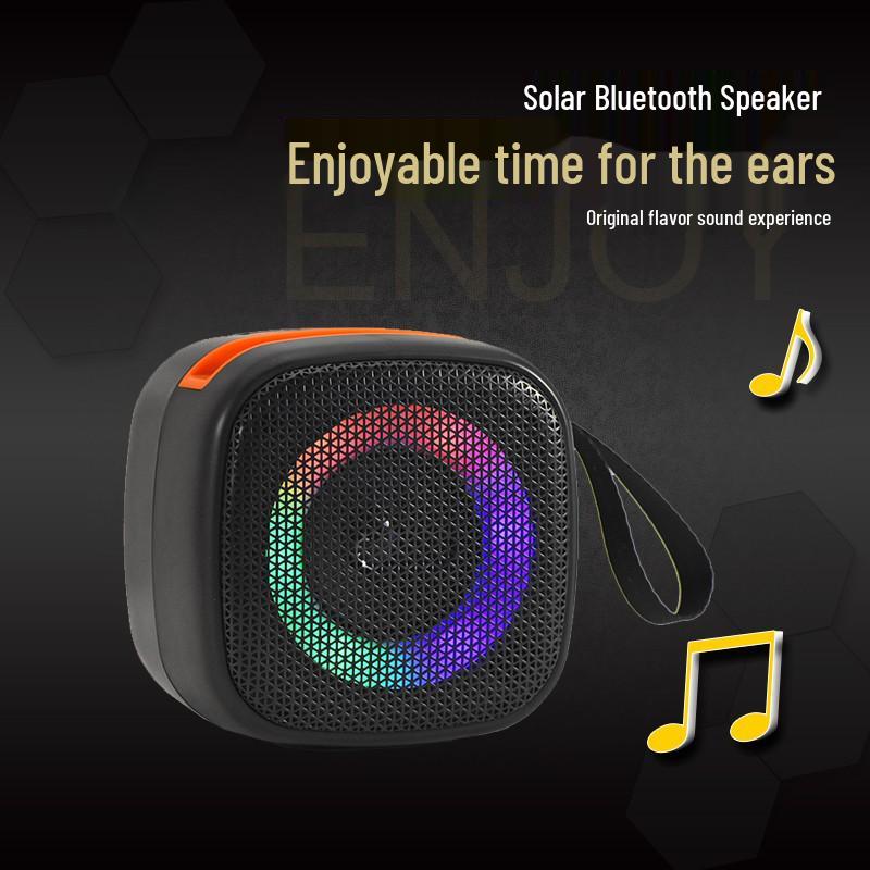 Southeast Asia & Africa Portable Wireless Bluetooth Speaker with Solar Charging, USB, Card Slot & Seven-Color LED Lights.