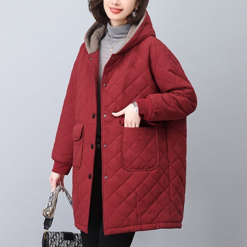 Winter Women's Large Size Mid-length Cotton Coat Loose Thick Warm Cotton Coat