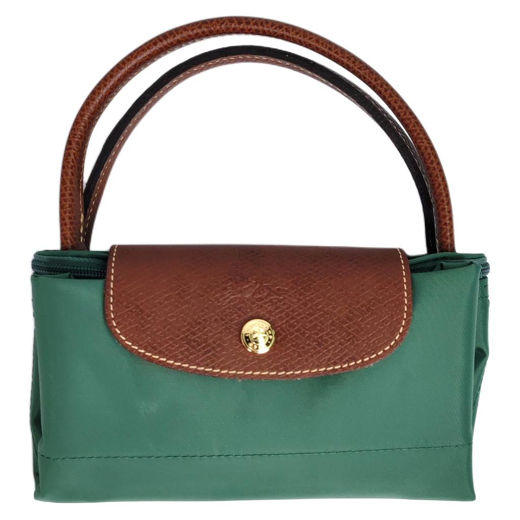 Longchamp Le Pliage Original Minimalist Commuter Logo Textured Nylon Canvas And Leather Dumpling Tote Bag Small Women Tote Bags Sage 1621089P84