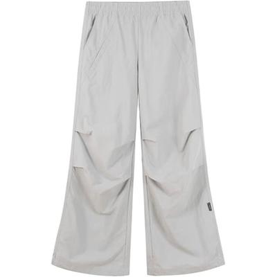 Li Ning CF Série Outdoor Casual Simples Cor Sólida Cordão Calças Esportivas Tricotadas de Perna Larga Femininas Calças Branco AYKV204-3