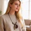 Leather Chain Wooden Pendant Necklace Boho Sweater Necklace Vintage Sweater Chain  Gifts