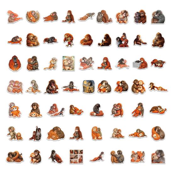 60Pcs Punch Monkey Cartoon Vinyl Sticker Set Fun Inspirational Waterproof Decals for Laptops Water Bottles Luggage Fun Expression Stickers