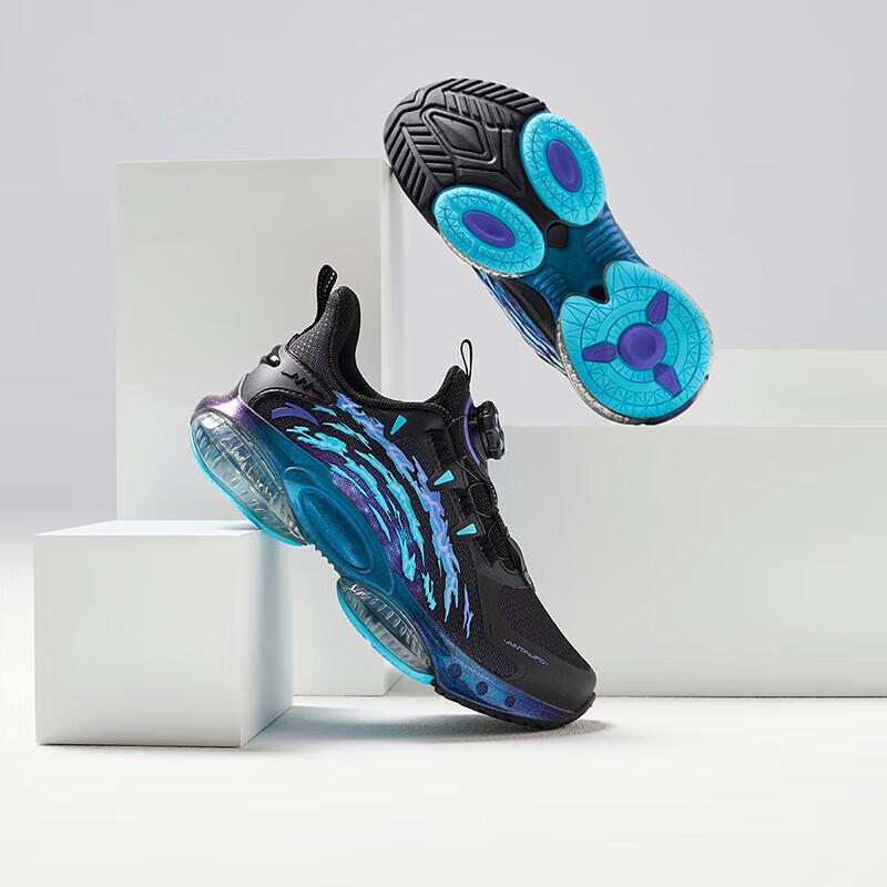 Anta Kids UFO 5.0 Lightweight Soft Bounce Knob Technology Non-Slip Shock Absorption Low-Top Running Shoes Kids running shoes Black Purple A12435588-1