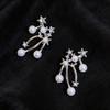 Silver Needle Luxury Rhinestone Star & Pearl Stud Earrings - Exquisite Niche Design for Women