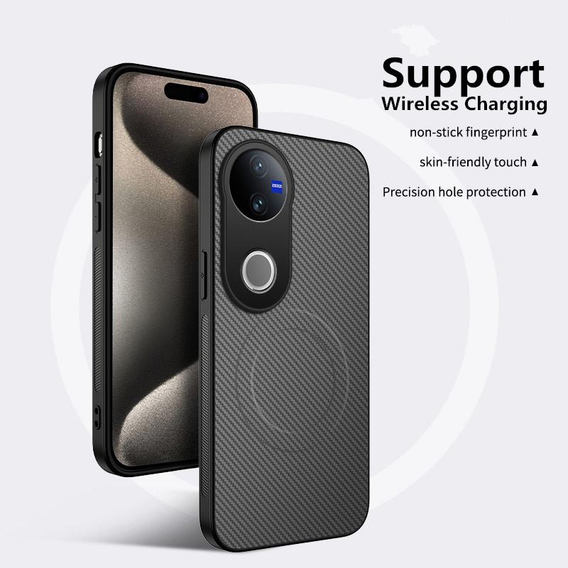 

Чехол для телефона из искусственной кожи с рисунком из углеродного волокна для vivo 50 50 lite со встроенным железным листом и жесткой задней крышкой vivo V50 Lite 5G серый