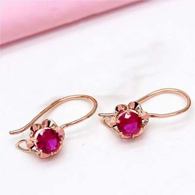 

Изысканные серьги для вечеринки Маленькие милые серьги-цветы из красного кристалла для женщин Циркониевые подвески Покрытие из меди розовым золотом Циркон красный