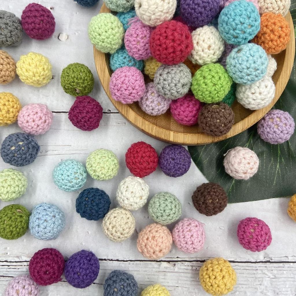 Wooden Cotton Crochet Beads 16mm 50pc Mix Color Beads for DIY Necklace Bracelet