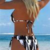 1011 New European and American Split Printing Splicing Neck Women's Split Swimsuit Bikini Suit Sexy