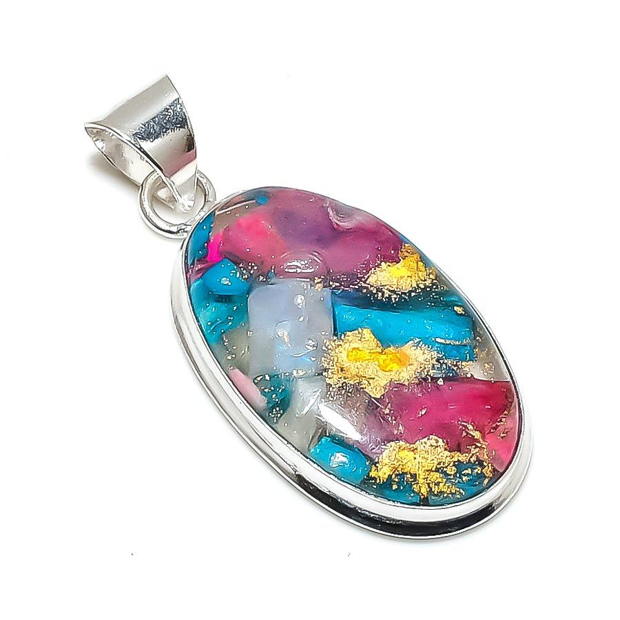 Spiny Oyster Gemstone Handmade 925 Sterling Silver Jewelry Pendant 1.93" SU-9934