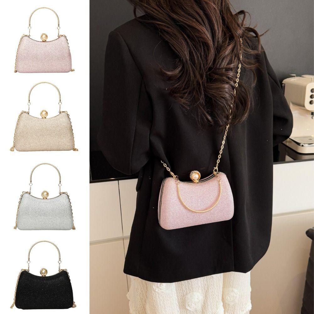 Metal Top Handle Evening Banquet Bag Snap Closure Ladies Clutch Bag Casual Handbag  Wedding