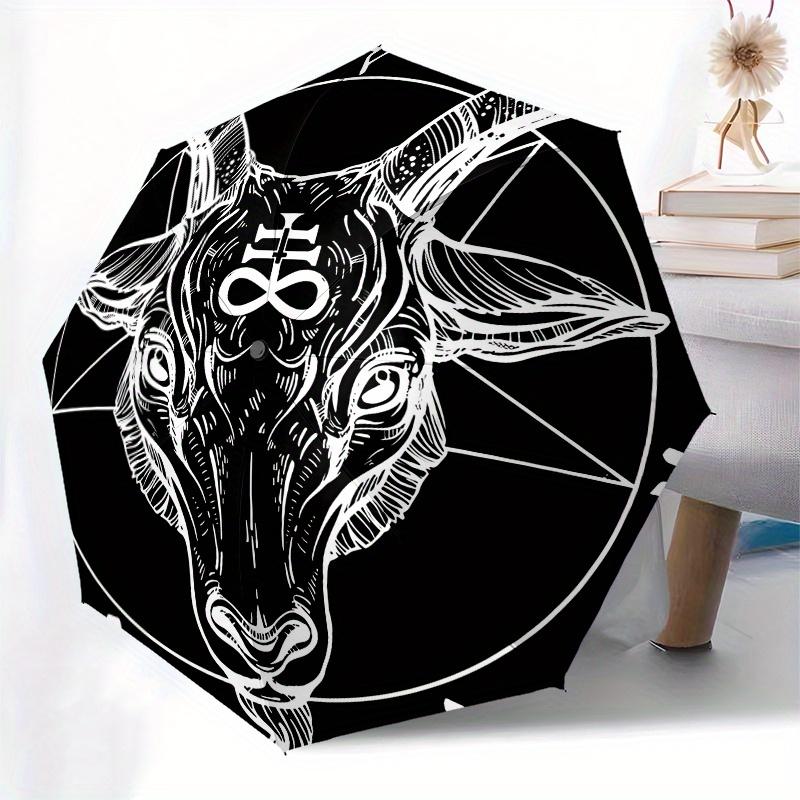 Baphomet Goat Head Pentagram Occult Symbol T-Shirt Umbrella, Cute Umbrella with Cute Design, Portable 3-Fold Compact Umbrella for Men & Women, Valenti