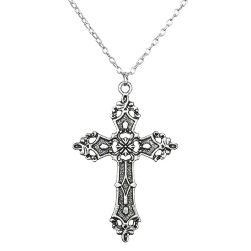 

Church Crucifix Necklace Gothic Party Jewelry Pendant Necklace Vintage Alloy Indie Punk Choker Sweater Chain for Women 1