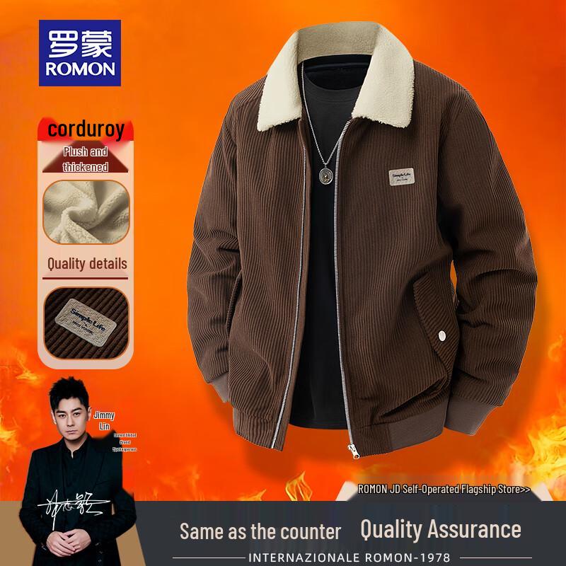 ROMON Men's 2025 Winter Corduroy Lamb Wool Lined Jacket