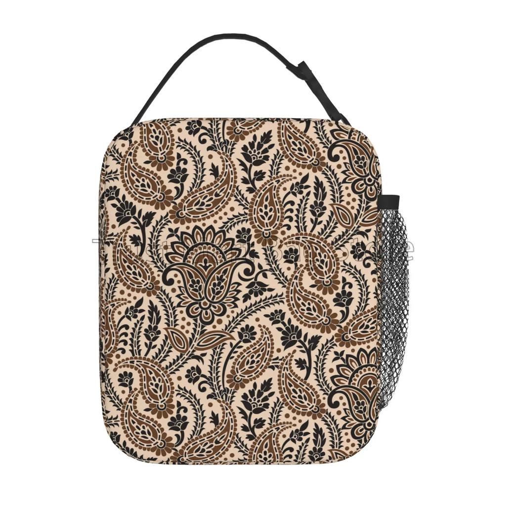 Paisley Portable Thermal Lunch Bag Waterproof Insulated Lunch Box Reusable Bento Totes for Women Girls Work School Picnic Travel