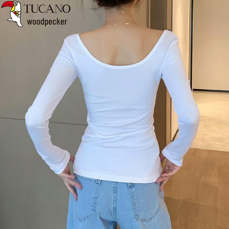 Woodpecker Women's Double U-Neck Long Sleeve Slim Fit Cotton Tee