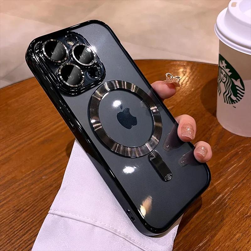 Clear Soft Silicone Protection Case For Magsafe For iPhone 16 15 14 Plus 13 12 11 Pro Max Plating Wireless Magnetic Charge Cover