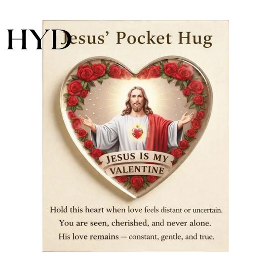 Eye-catching Christian Decor Jesus Pocket Hug Little Heart Token with Decorative Item Inspirational Card Valentine s Day Gifts for Women Men 1pc