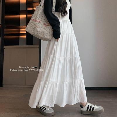 White A-line High Waist Pleated Long Skirt for Women - Spring/Summer 2026 Slimming Petite Layered Umbrella Design
