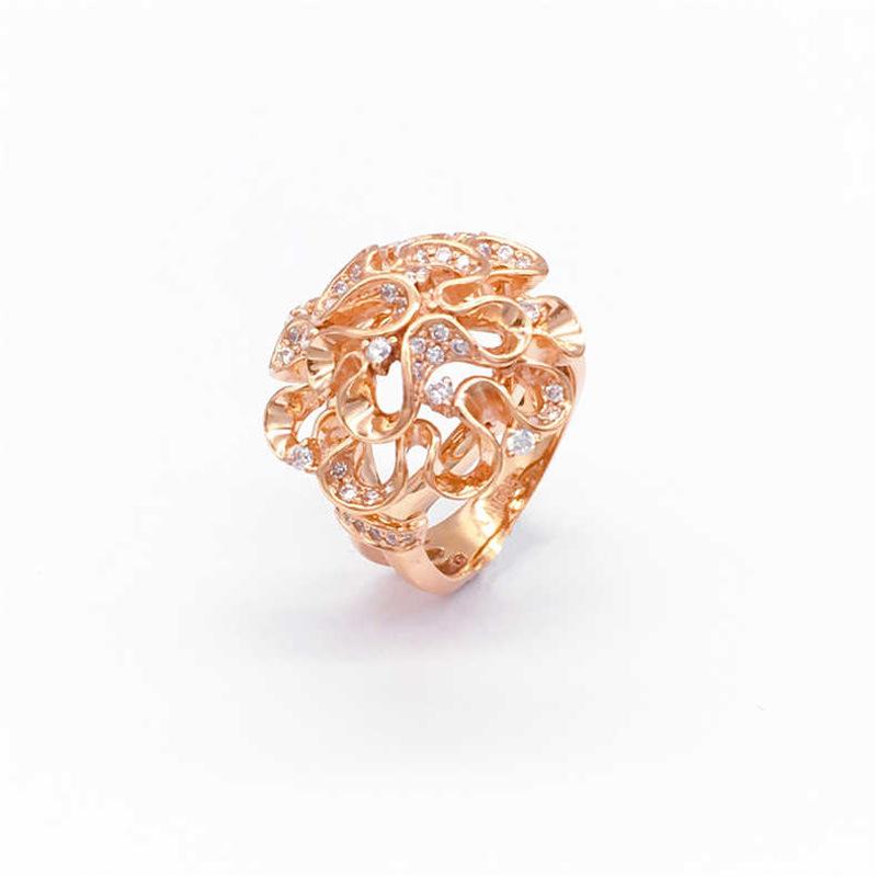 Purple Gold-Plated Rose Gold Inlaid Zircon Hollow Gesang Flower Ring Three-Dimensional Color Gold Atmosphere