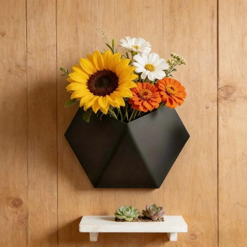 3D Printed Wall Hanging Planter Wall-Mounted Growing Pots Unique Hexagonal Flower Pot Office