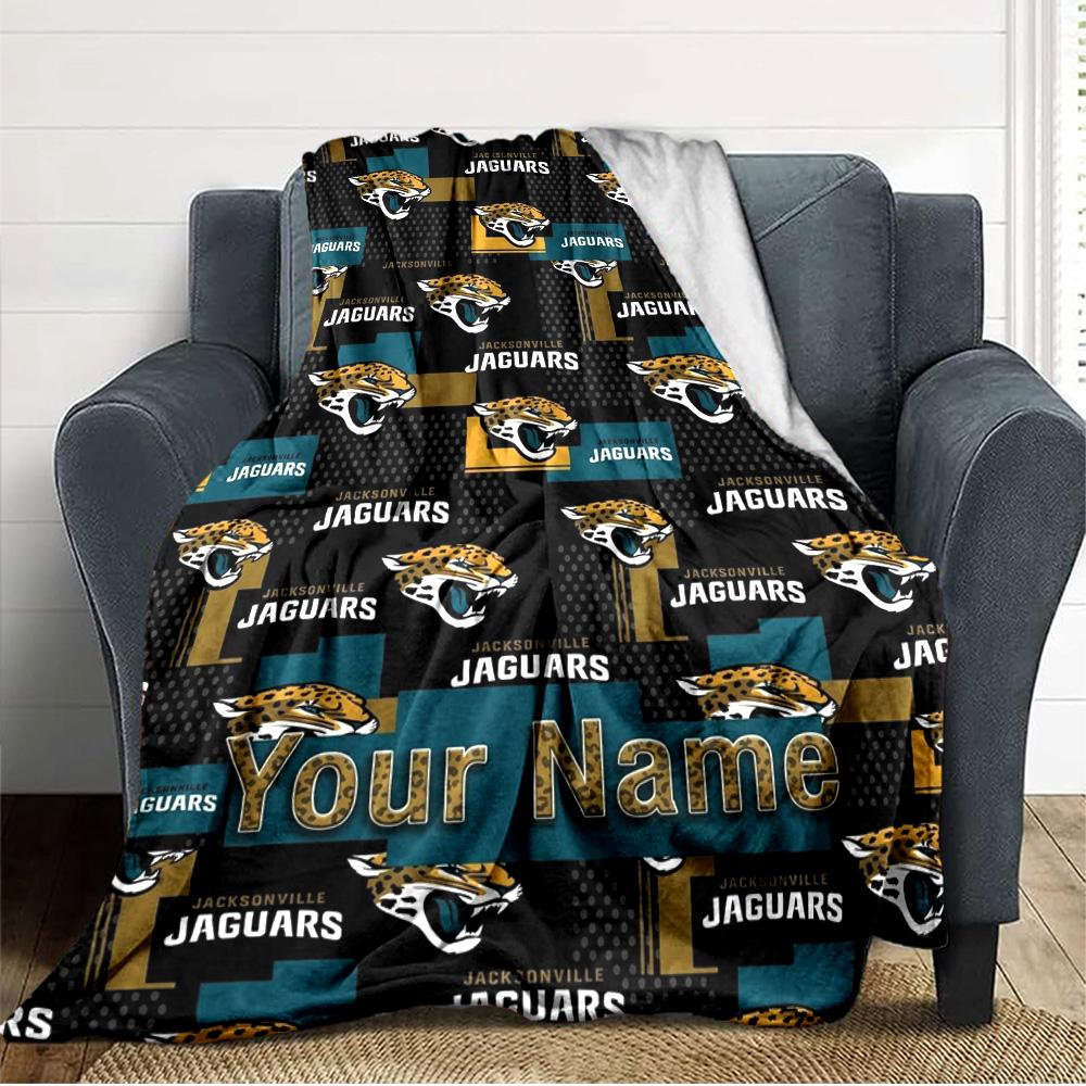 Name Custom Jacksonville Jaguars Logo Print Flannel Blanket High Quality Warm Comfortable Cover for All Seasons Perfect for Gifts Home Decor