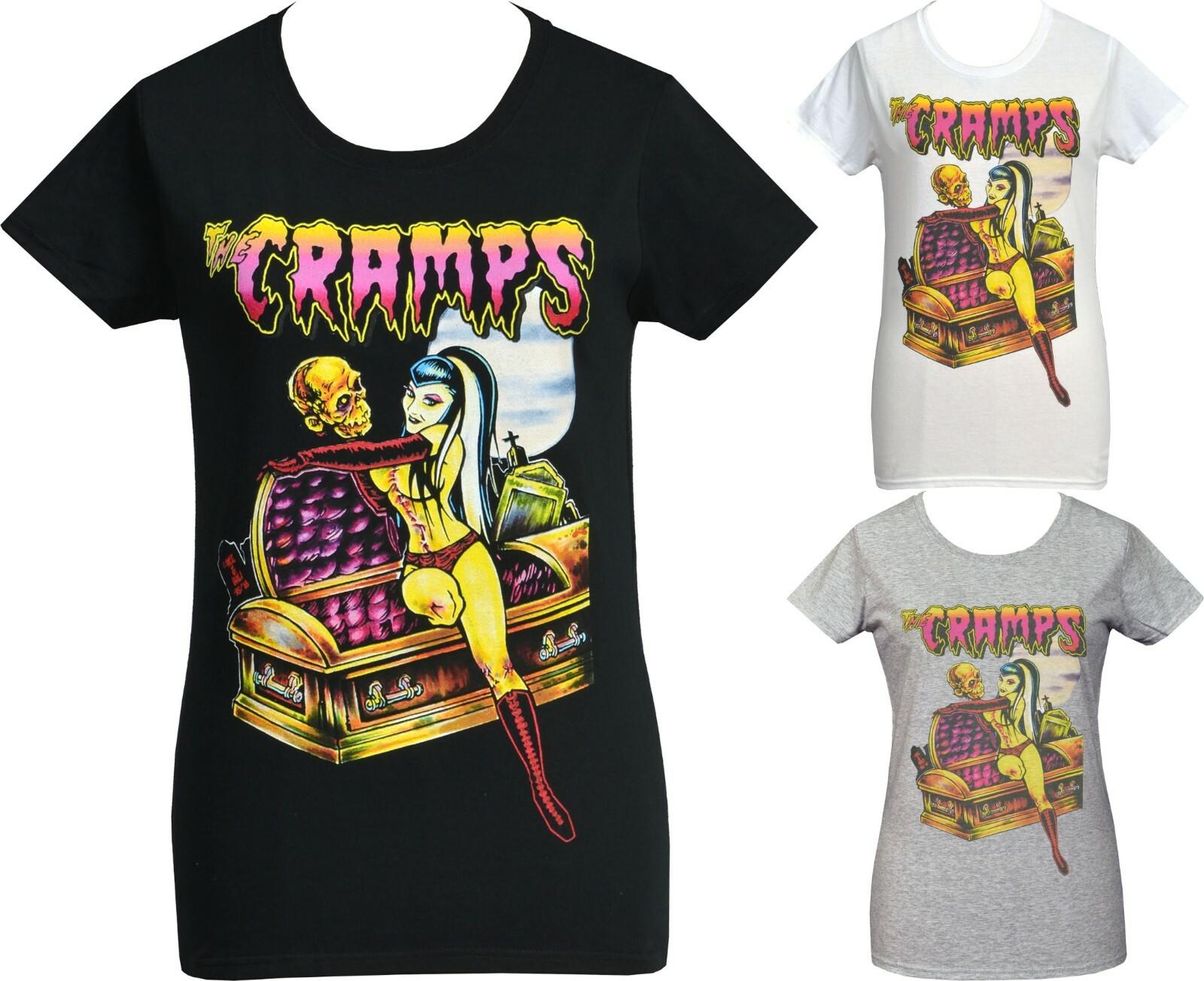 The Cramps Womens Psychobilly T-Shirt Zombie Coffin Pin-up Punk Monster Horror L