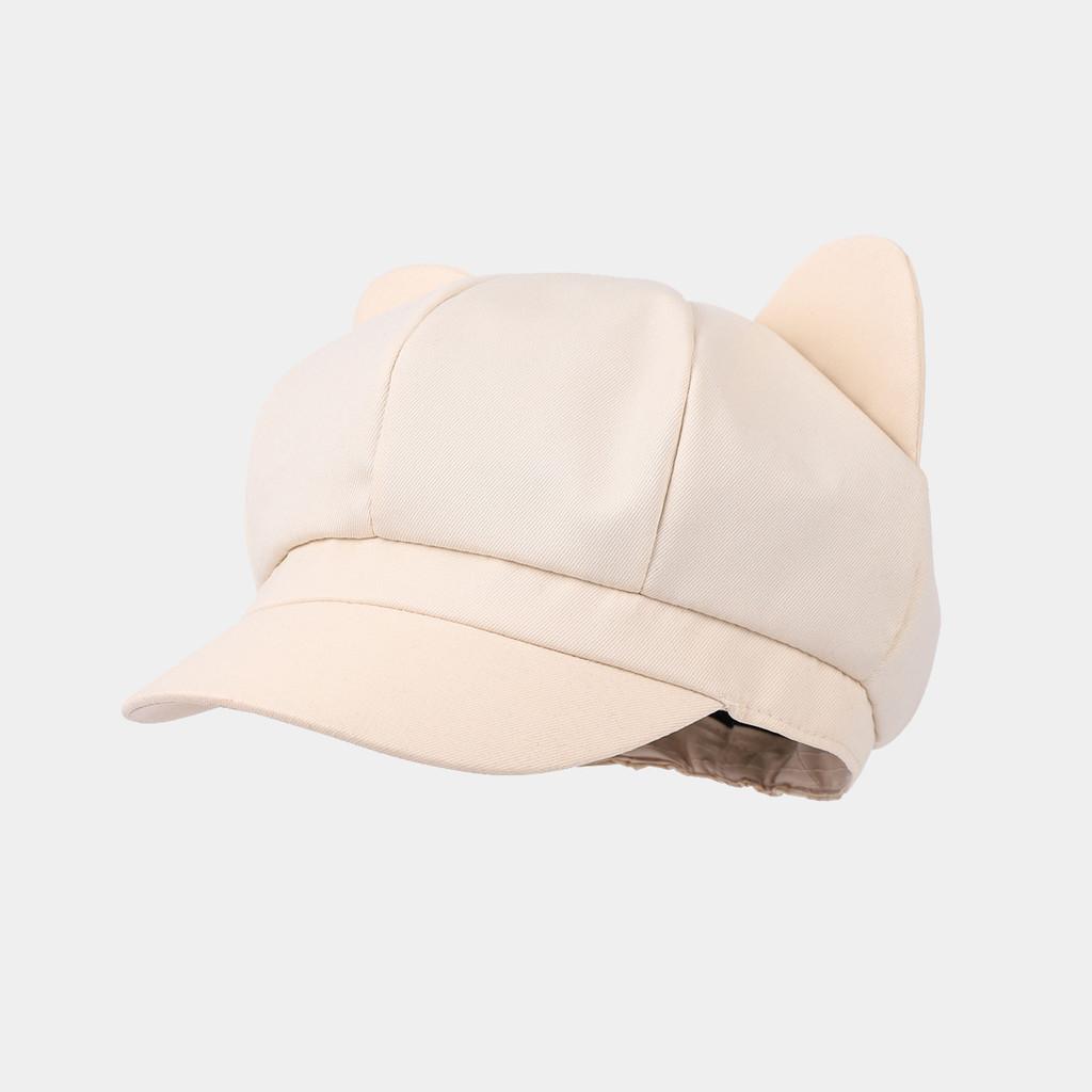 Cute Cat Ear Octagonal Hat For Women Summer Sun Protection Breathable Cotton Casual Style