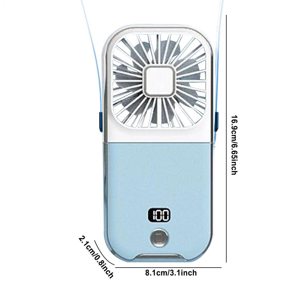 

USB Rechargeable Handheld Fan Multi-purpose Hanging Neck Fan Silent 4 Modes Battery Powered Fan With Display For Travel синий