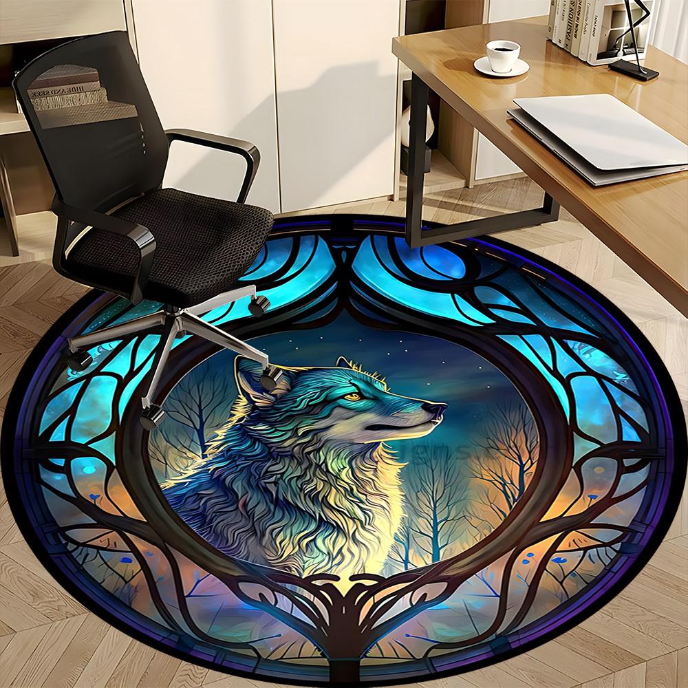 1PC Wolf Stained Artwork Chair Carpet for Office, Indoor Non-Slip Washable Carpet, Soft Comfortable Mat For Office Room Yy250930321
