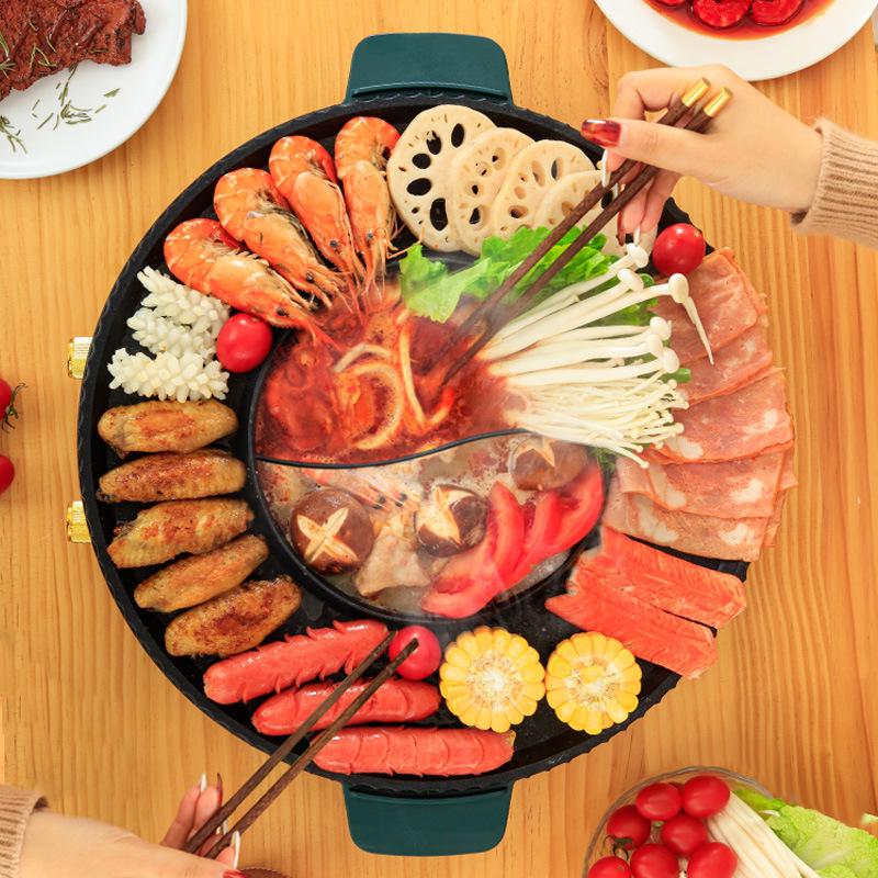 Korejský nepřilnavý elektrický multifunkční horký hrnec a grilovací pánev v jednom