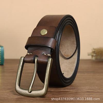Personalized Fashion Trend Contrasting Spot Belt Men's Genuine Leather Needle Buckle Layer Cowhide Retro Pure Copper Denim Belt