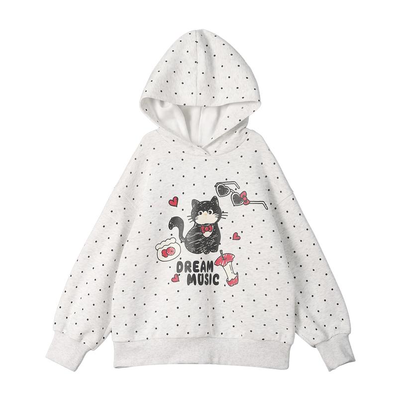 LUSON Girls' Polka Dot Hooded Sweatshirt