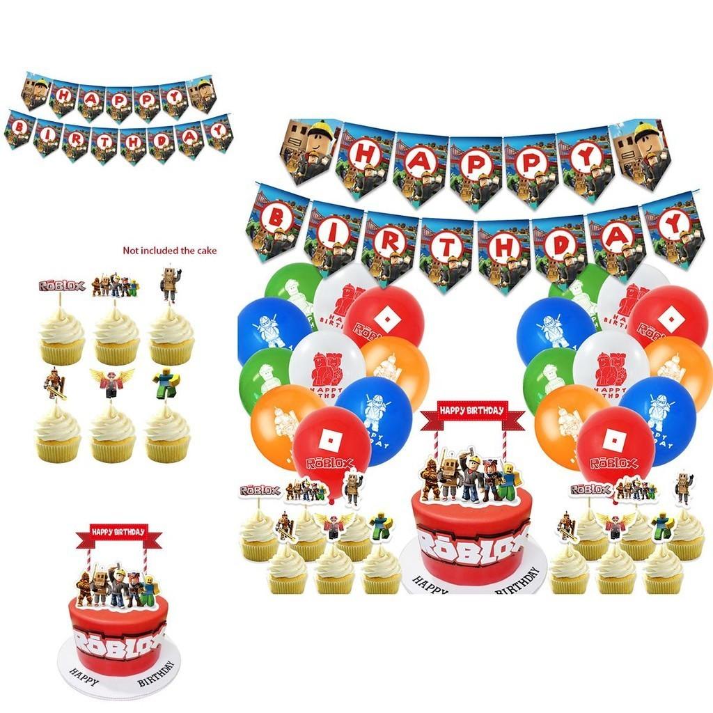 Roblox Geburtstagsfeier Zubehör Set mit lebhaften Banner Luftballons und Kuchenaufsätzen für Kinder