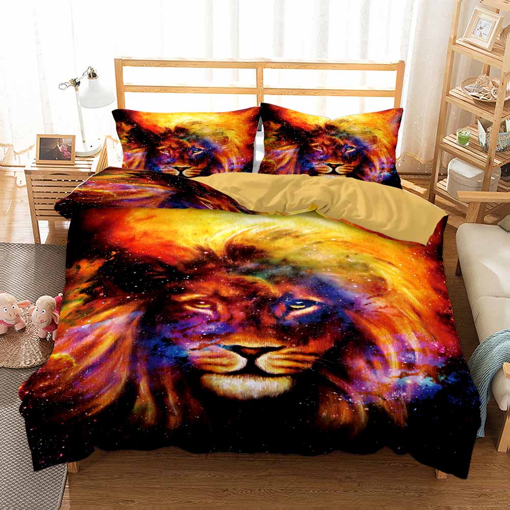 Printed Animal Love Lion Quilt Cover Bedding Sets With Pillowcases Housse De Couette Bedroom Comforter Set Queen Size 3 Pcs New