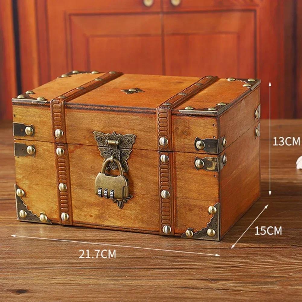 Secure Wooden Treasure Box with Lock for Keys and Passwords Retro Style Storage Solution for Home or Office Decor