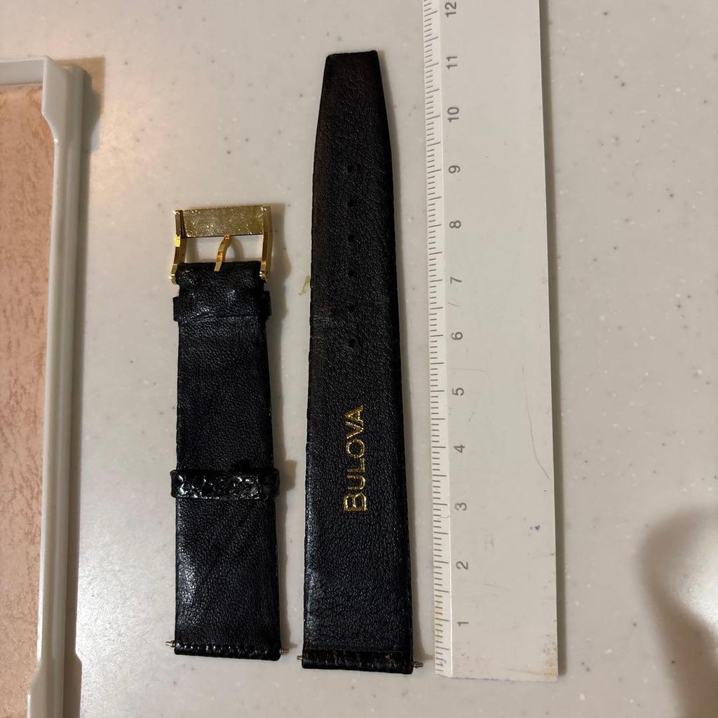 Used Vintage Bulova Watch Leather Band Strap Black