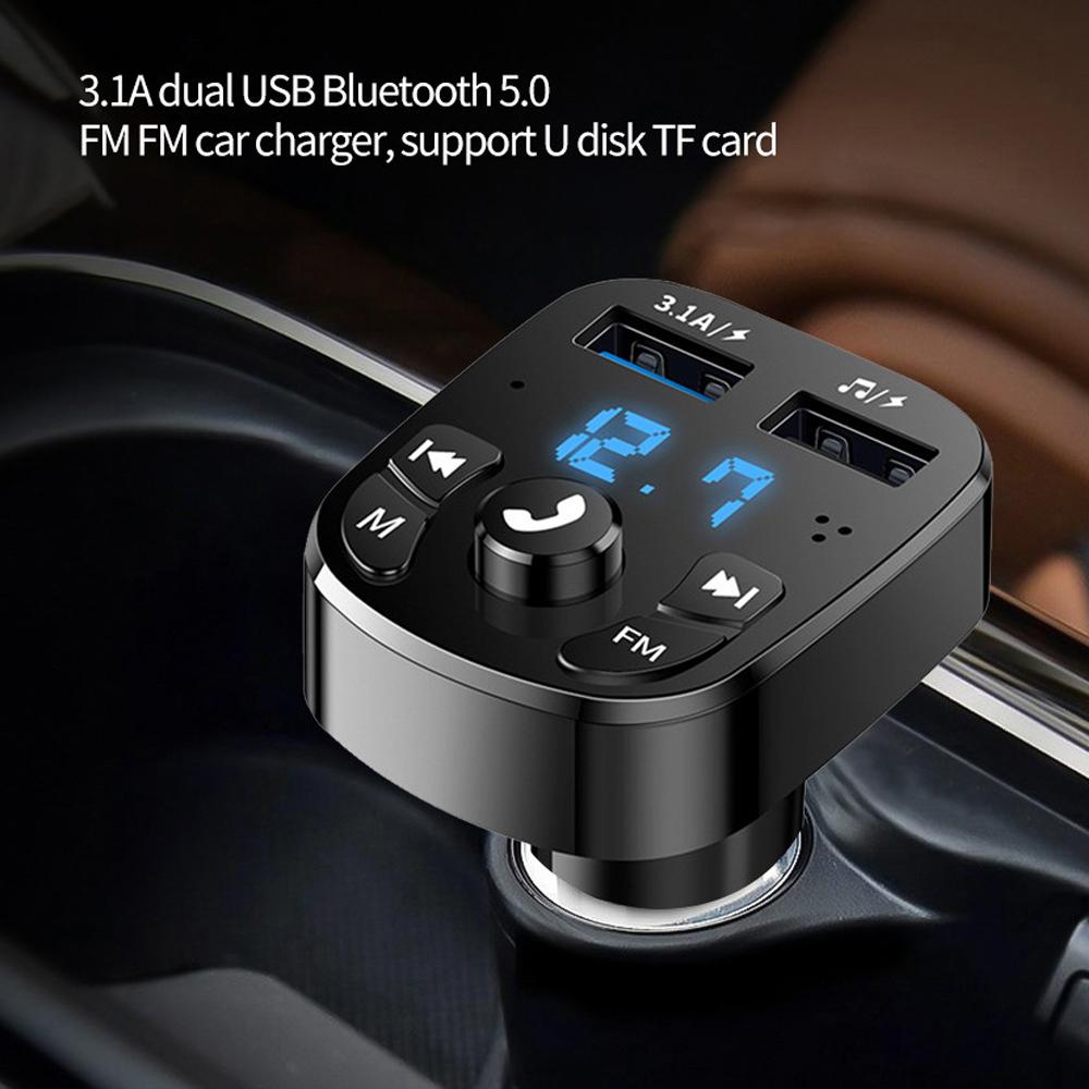Automobilová handsfree sada Bluetooth kompatibilní 5.0 FM vysílač MP3 modulátor přehrávač handsfree audio přijímač 2 USB rychlonabíječka